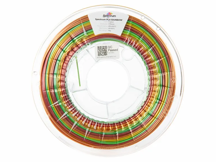 Snapmaker Artisan 3-in-1 3D Drucker mit Regenbogen PLA Filament und Produktinformationen auf transparentem Spulengehäuse in