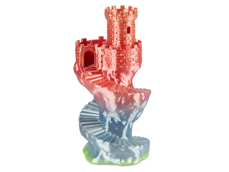 Snapmaker Artisan 3-in-1 3D Drucker + Laser + CNC Fräse + Gehäuse EU Version, 3D-gedrucktes Burgturm-Modell mit Farbverlauf