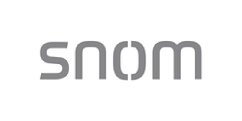 snom HD1, stilisierte graue Schrift auf weißem Hintergrund, modernes Sans-serif-Design mit vertikalem Spalt in der Mitte