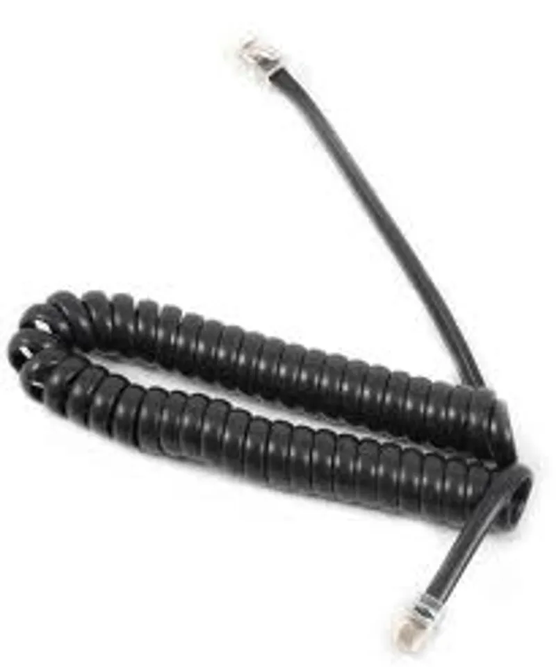 SNOM Ersatzhörerspiralkabel 300/320/360/370/720/760/821 BL, schwarzes Telefonhörerkabel mit Spiralsegment auf weißem