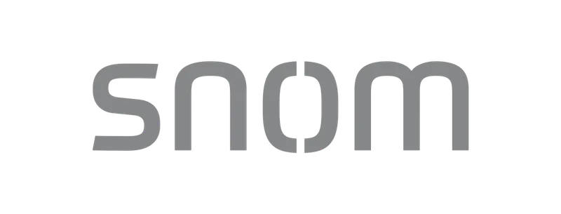 Snom Ersatz M90 Clip logo aziendale grigio su sfondo bianco con caratteri stilizzati e lettera o divisa verticalmente.