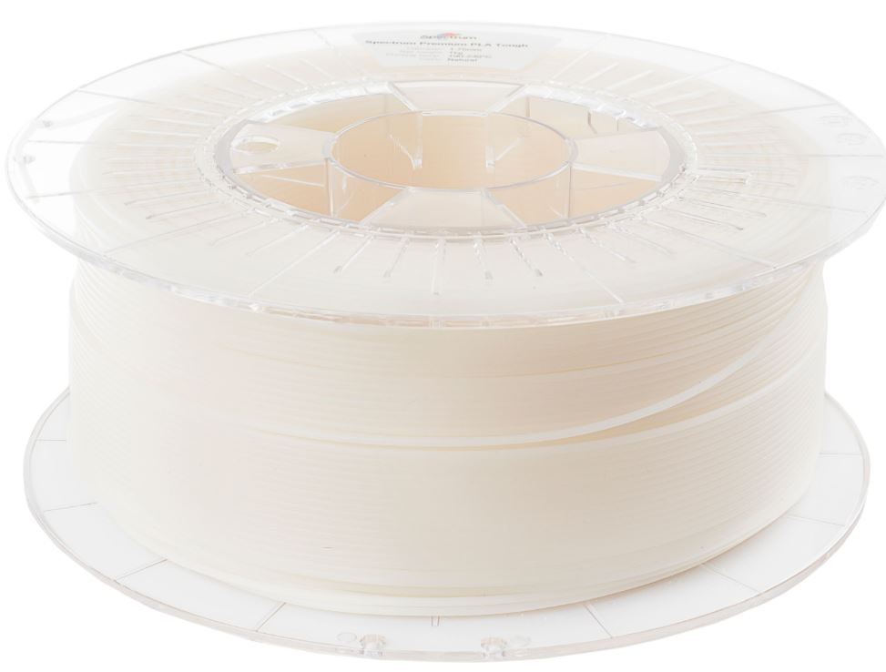 Spectrum 3D Filament PLA Tough 1,75mm NATURAL 1kg, Spule mit naturfarbenem Filament auf transparentem Kunststoffreel, hoher Spectrum 3D Filament PLA Tough 1,75mm NATURAL 1kg, Spule mit naturfarbenem Filament auf transparentem Kunststoffreel, hoher