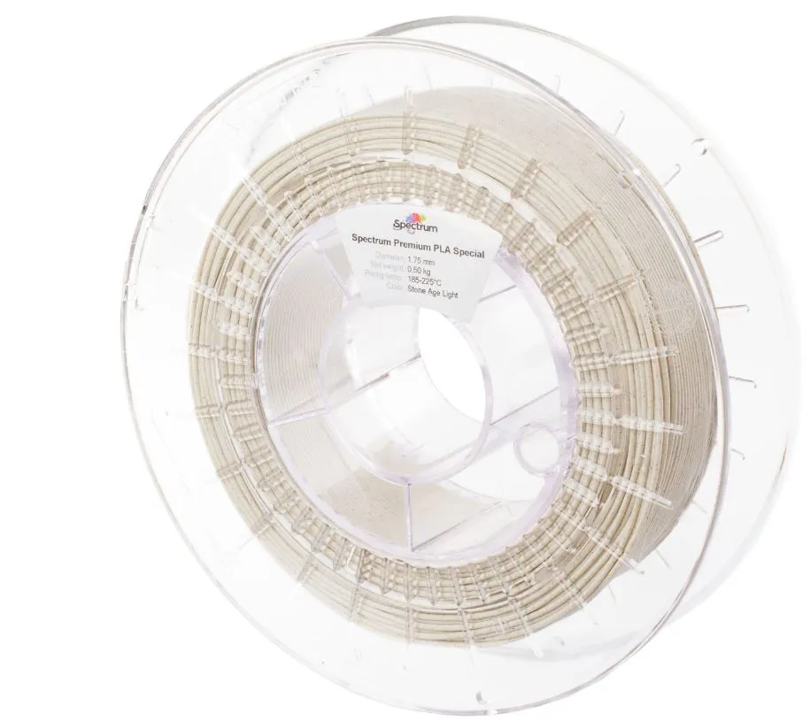 Spectrum 3D Filament PLA Stone Age Light 1,75mm beige 1kg Spule mit eng gewickeltem Premium-PLA auf weißem Hintergrund. Spectrum 3D Filament PLA Stone Age Light 1,75mm beige 1kg Spule mit eng gewickeltem Premium-PLA auf weißem Hintergrund.