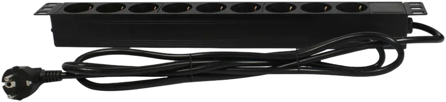 ALLNET 19"zbh. Steckdosenleiste, 9xDosen(CEE7)->Stecker(CEE7), Schwarz, Synergy 21,