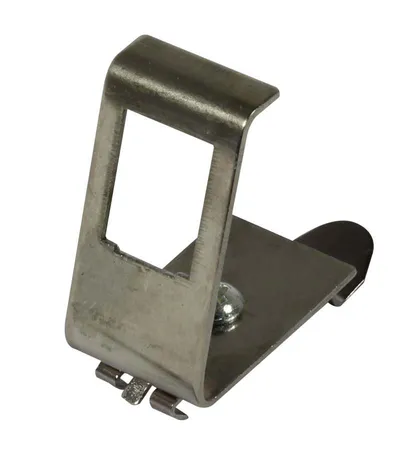 Dosen TP DIN-Rail-Montageclip aus gebürstetem Stahl mit Schraubbefestigung für LWL-Kupplung OS2 Single Mode blau auf