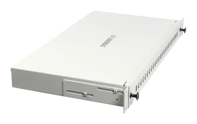 19-inch LWL-Patchpanel Spleisbox with 12xLSH(E2000APC) OS2 Singlemode ports, light grey rackmount unit featuring Synergy 21
