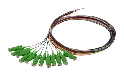 19" LWL-Patchpanel Spleisbox with 12x LSH(E2000APC) OS2 singlemode ports, coiled multi-colored fiber optic pigtails with