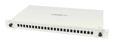 19-inch LWL-Patchpanel Spleisbox with 12xLSH(E2000APC) OS2 Singlemode ports, light grey front panel featuring 24 numbered