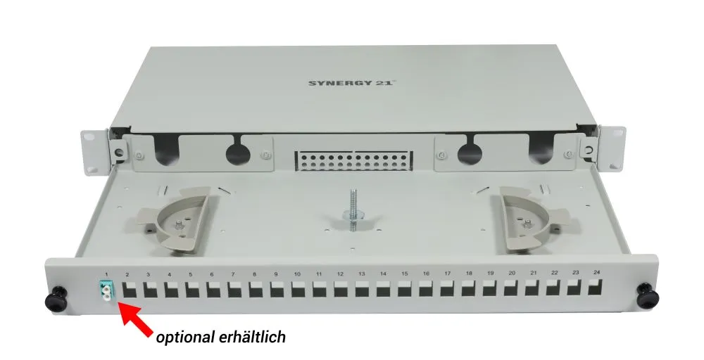 LWL-Patchpanel 24xLC-Duplex-Buchsen, 19", OM4, 50/125u Multimode, Lichtgrau, Synergy 21 LWL-Patchpanel 24xLC-Duplex-Buchsen, 19", OM4, 50/125u Multimode, Lichtgrau, Synergy 21