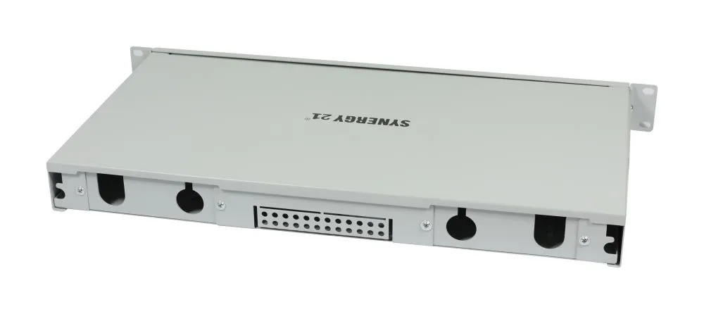 LWL-Patchpanel Spleisbox,19", 12xLC-Duplex-Buchsen, OM4, 50/125u Multimode, incl.Pigtails, Lichtgrau, Synergy 21