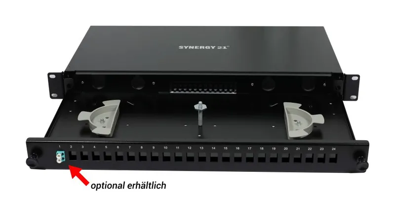 LWL-Patchpanel 18xLC-Duplex-Buchsen, 19", OM4, 50/125u Multimode, Schwarz, Synergy 21