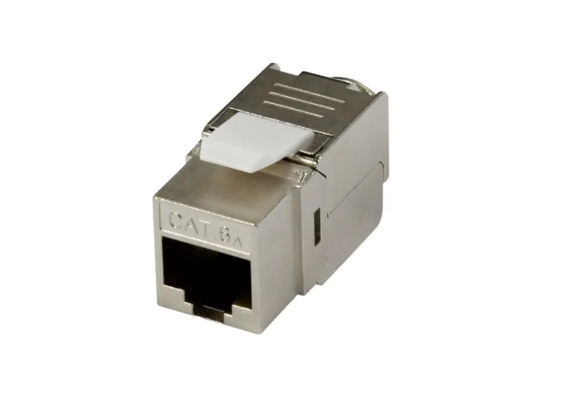Fiche keystone CAT6A Dosen TP/AP 2 ports Slim-line blanc Synergy 21, connecteur métallique argenté avec languette de