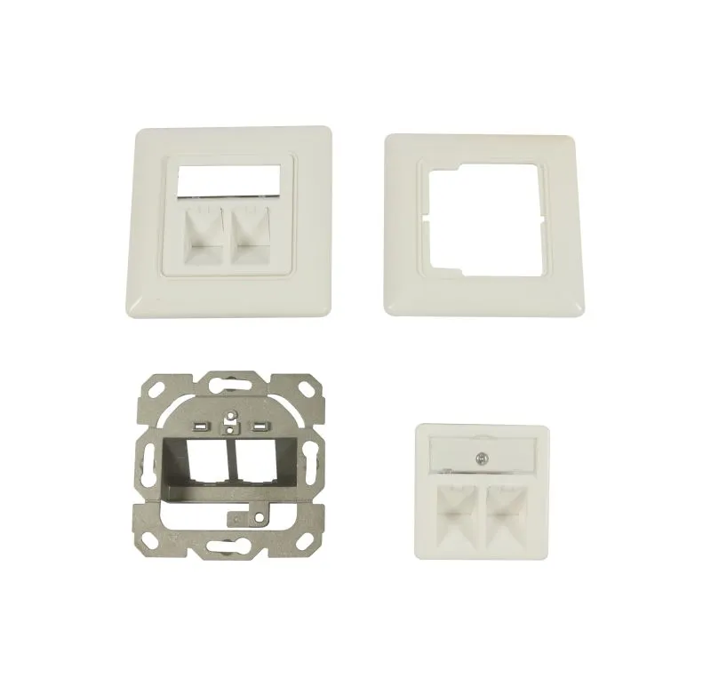 Prise réseau Dosen TP,AP 2-fach CAT6A Keystone Slim-line en blanc pur avec plaque de montage, cadre métallique et inserts Prise réseau Dosen TP,AP 2-fach CAT6A Keystone Slim-line en blanc pur avec plaque de montage, cadre métallique et inserts