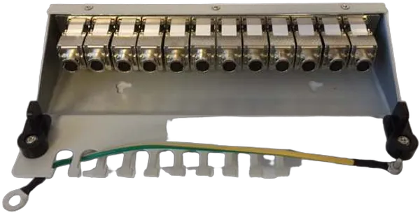 Patch Panel 12xTP, CAT6A, incl.Keystone, Slim-line/Short 3P, Aufputz Metall, Lichtgrau, Synergy 21