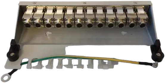 Patch Panel 12xTP, CAT6A, incl.Keystone, Slim-line mit Kabelklemme, Aufputz Metall, Lichtgrau, Synergy 21