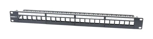 Patch Panel 24xTP,CAT6A, incl.Keystone Slim-line , 19", 1HE(t 94mm), Schwarz, Synergy 21