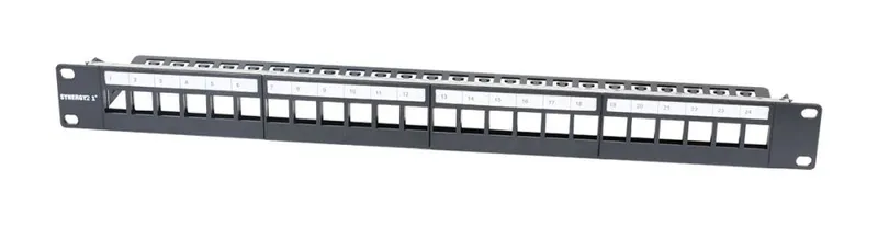 Patch Panel 24xTP,CAT6A, incl.Keystone Slim-line , 19", 1HE(t 94mm), Schwarz, Synergy 21