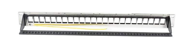 Patch Panel 24xTP,CAT6A, incl.Keystone Slim-line mit Kabelklemme, 19", 1HE(t 94mm), Schwarz, Synergy 21