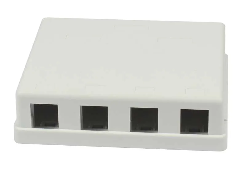 Patch Panel  4xTP, CAT6A, incl.Keystone Short mit Kabelklemme 20mm, Aufputz ABS, Weiss, Synergy 21