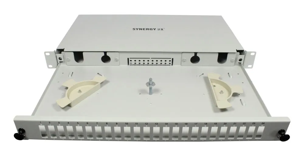 LWL-Patchpanel 24xSC-Duplex-Buchsen, 19", OM4, 50/125u Multimode, Lichtgrau, Synergy 21 LWL-Patchpanel 24xSC-Duplex-Buchsen, 19", OM4, 50/125u Multimode, Lichtgrau, Synergy 21