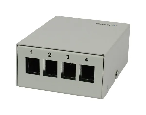 Patch Panel  4xTP, CAT6A, incl.Keystone, Slim-line(20mm), Aufputz Metall, Lichtgrau, Synergy 21