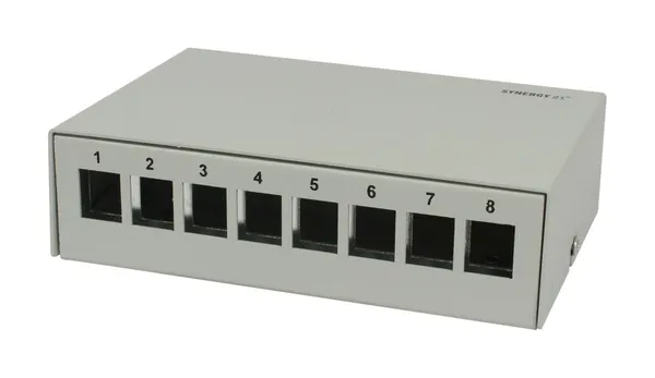 Patch Panel  8xTP, CAT6A, incl.Keystone groß, Aufputz Metall, Lichtgrau, Synergy 21