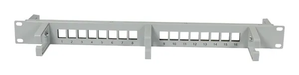 Patch Panel 16xTP,CAT6A, incl.Keystone Short mit Kabelklemme, 19", 1HE(t 92mm) mit Kabelbügel, Lichtgrau, Synergy 21
