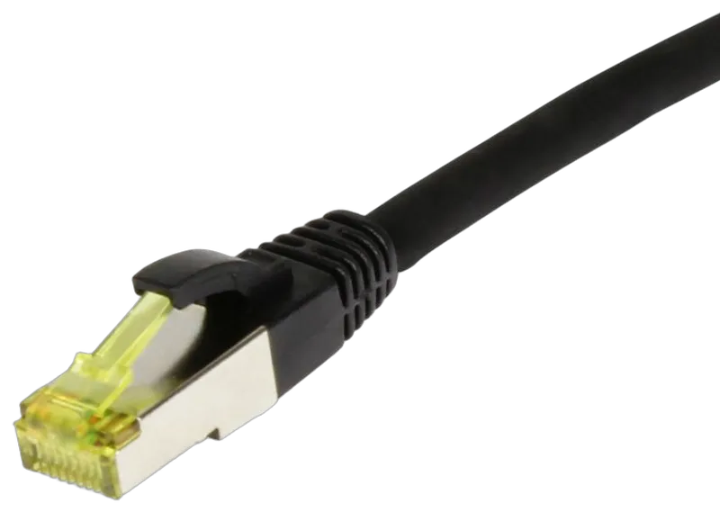 Patchkabel RJ45, CAT6A 500Mhz, 0.15m, schwarz, S-STP(S/FTP), TPE/LSZH(Ultraflex), AWG26, mit CAT7 Rohkabel, Synergy 21