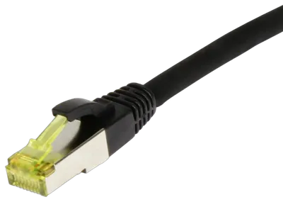 Patchkabel RJ45, CAT6A 500Mhz, 0.15m, schwarz, S-STP(S/FTP), TPE/LSZH(Ultraflex), AWG26, mit CAT7 Rohkabel, Synergy 21