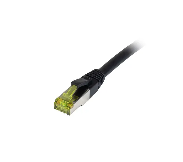 Patchkabel RJ45, CAT6A 500Mhz,  1.5m, schwarz, S-STP(S/FTP), PE/PVC(Outdoor), UV/Water-resistant, AWG26, mit CAT7 Rohkabel, Synergy 21+D6