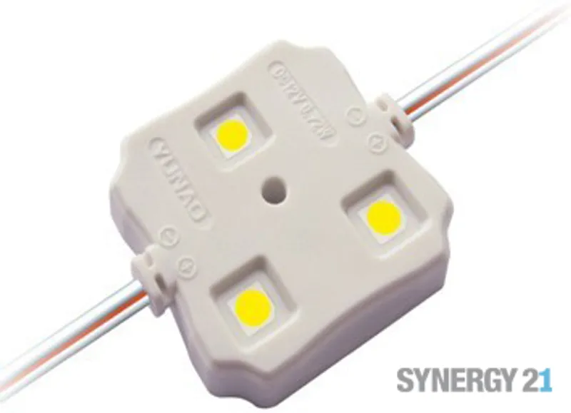 Квадратный светодиодный модуль Synergy 21 LED Flex Modul CW V2 с тремя жёлтыми диодами на прозрачном кабеле для подсветки