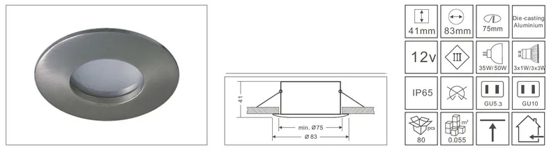 Synergy 21 LED Retrofit GU10 / GX5, 3 Deckeneinbausatz IP65 silber