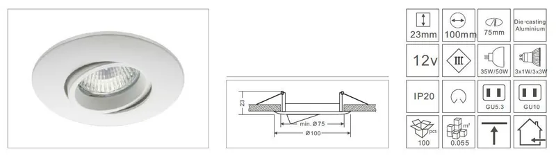 Synergy 21 LED Retrofit GU10 / GX5, 3 Deckeneinbausatz D04-weiß