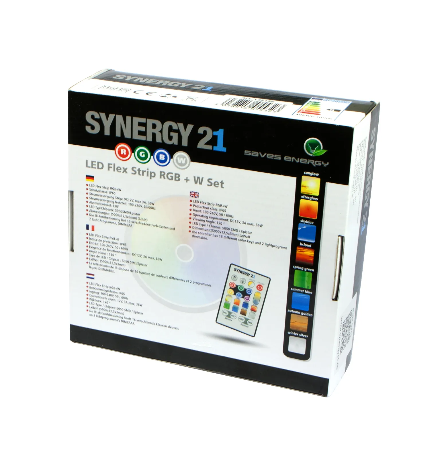 Комплект светодиодной ленты Synergy 21 LED Flex Strip 5050 RGB-W 30 DC12V в чёрно-белой коробке с логотипом,