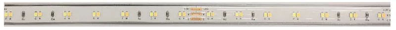 Bande LED flexible Synergy 21 3528 224 DW DC24V 20W IP20 CRI>80 avec diodes jaunes et pads de soudure sur fond blanc pour