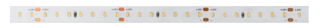 Гибкая светодиодная лента Synergy 21 LED Flex Strip 2216 с мелкими жёлтыми светодиодами, маркировкой полярности +24V/- и Гибкая светодиодная лента Synergy 21 LED Flex Strip 2216 с мелкими жёлтыми светодиодами, маркировкой полярности +24V/- и