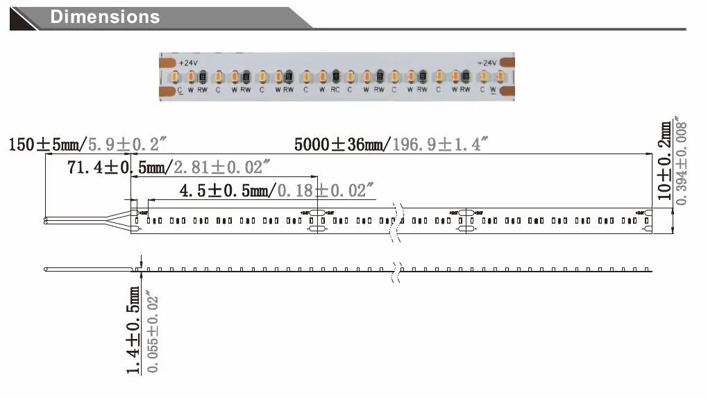 Synergy 21 LED Flex Strip 2210 - 224 WW DC24V 100W IP20 CRI>90 2110 dim to warm