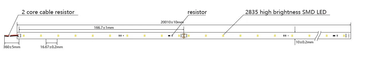 Synergy 21 LED Flex Strip 2835 20m technical drawing with dimensions, SMD LEDs, and wiring details for DC24V 130W IP20