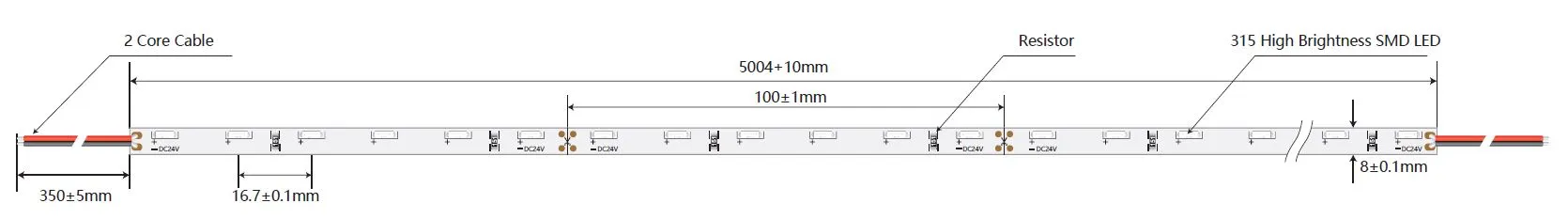 Synergy 21 LED Flex Strip 4020 - 60 WW DC24V  24W IP20 CRI>90 sideview