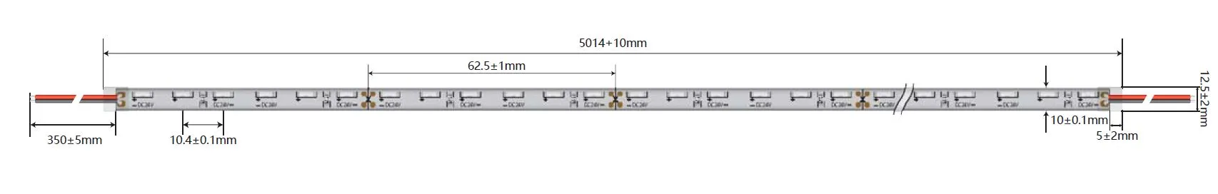 Synergy 21 LED Flex Strip 4020-60 WW DC24V 38W IP65 CRI>90 mit technischen Maßangaben in Seitenansicht. Synergy 21 LED Flex Strip 4020-60 WW DC24V 38W IP65 CRI>90 mit technischen Maßangaben in Seitenansicht.