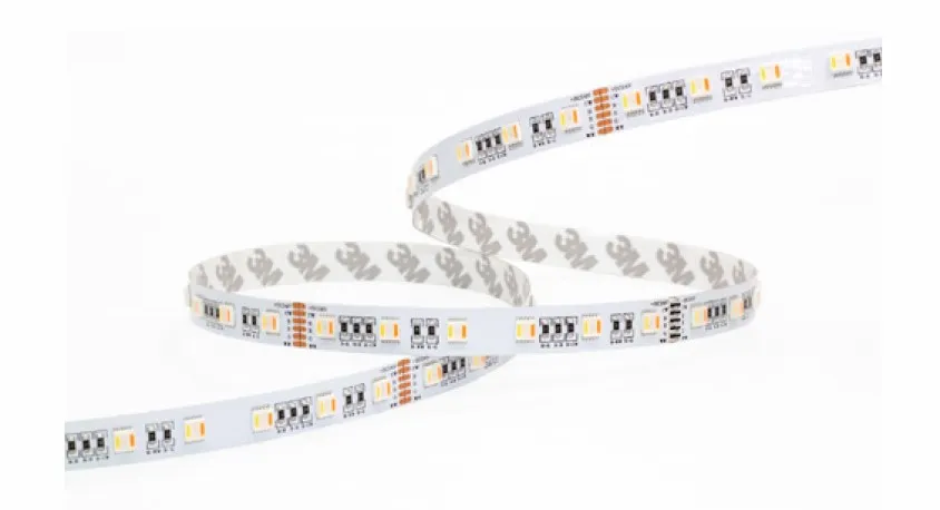 Гибкая светодиодная лента Synergy 21 LED Flex Strip 5050 RGB-CCT 60 LED/м на белом фоне с клеевой основой для монтажа. Гибкая светодиодная лента Synergy 21 LED Flex Strip 5050 RGB-CCT 60 LED/м на белом фоне с клеевой основой для монтажа.