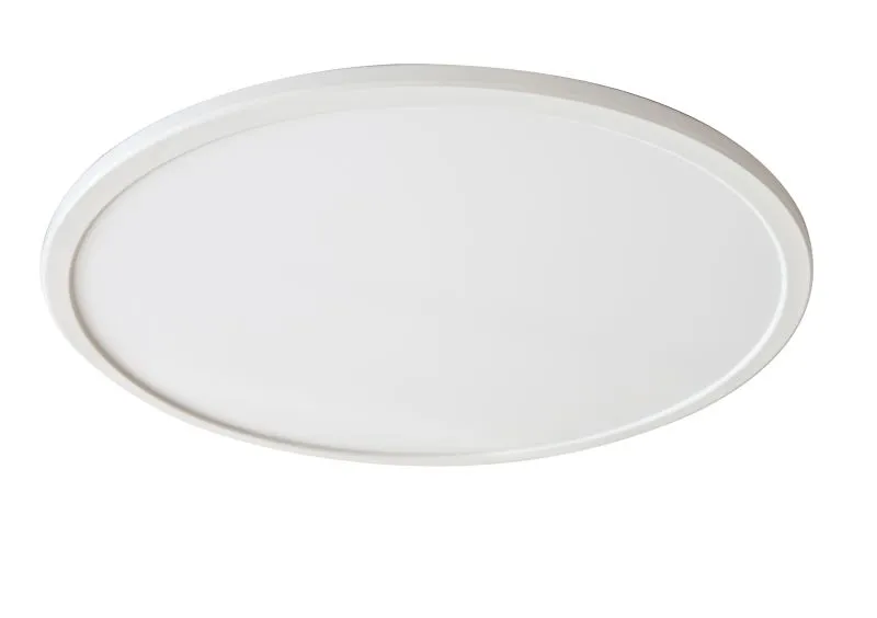 Panel LED Synergy 21 R600 neutralweiß redondo con difusor blanco mate y marco fino sobre fondo blanco liso.