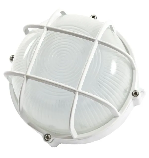 Luminaire Synergy 21 LED rond IP65 7W blanc avec diffuseur nervuré et grille de protection fixée par 4 vis pour éclairage