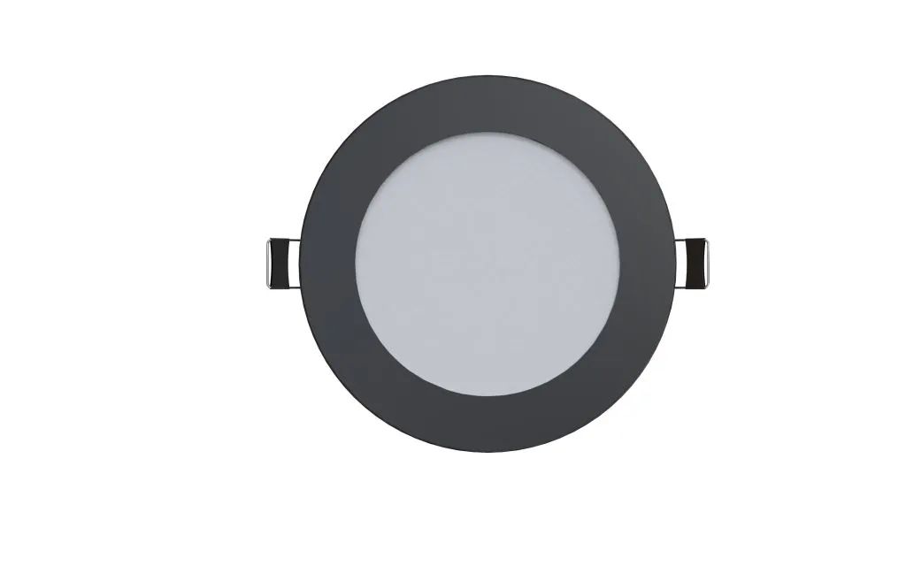 Synergy 21 LED Ultra Slim Panel V6 6W 3CCT Schwarz 24V, kreisrundes flaches LED-Panel mit schwarzem Rahmen, milchweißer Synergy 21 LED Ultra Slim Panel V6 6W 3CCT Schwarz 24V, kreisrundes flaches LED-Panel mit schwarzem Rahmen, milchweißer