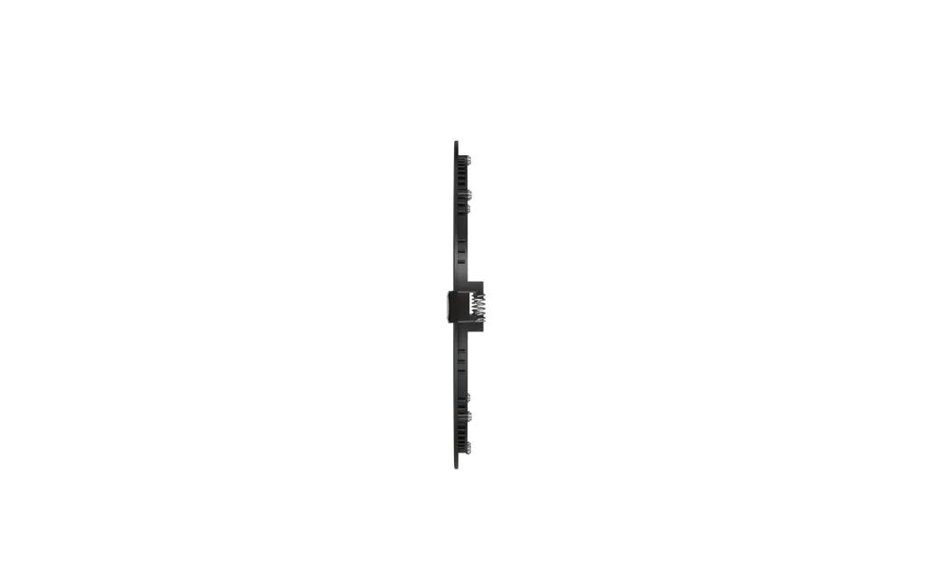 Synergy 21 LED Ultra Slim Panel Light V6 12W 3CCT in black, side view of thin rectangular chassis with central component