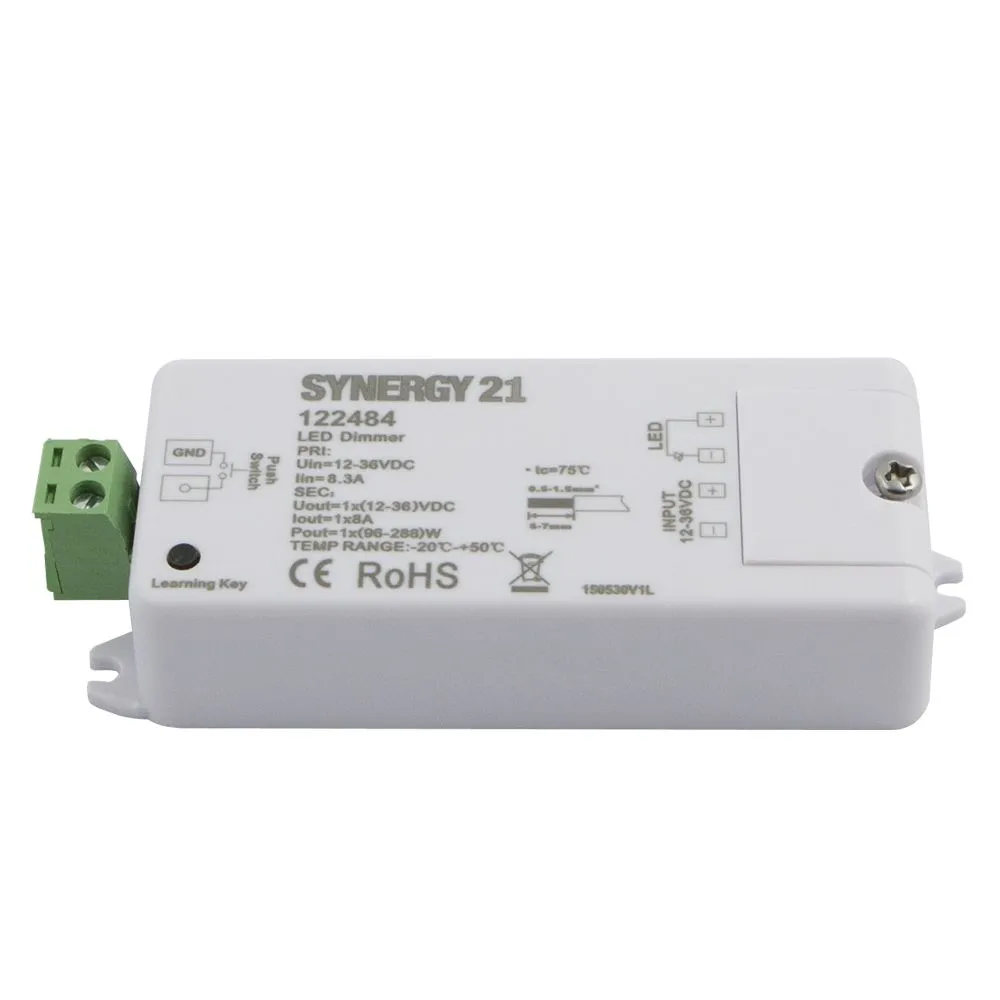 Контроллер Synergy 21 LED Serie EOS 05 одноцветный 1-канальный белый с зелёной клеммой слева, техническими