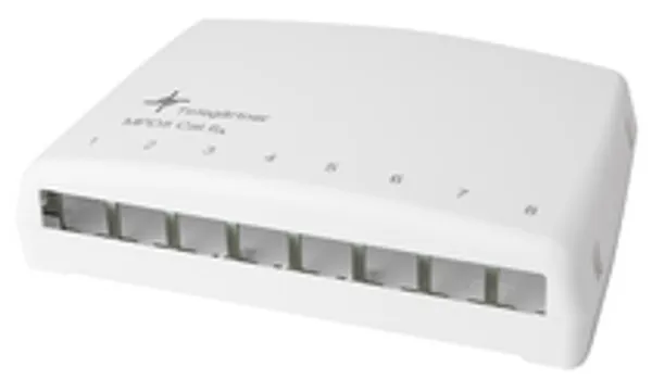 Telegärtner Modulträger,Patchpanel,f.  8xAMJ/AMJ-S-Mod./Kupp.,PVC,Tisch/Wandgehäuse, (Keystone), TH35/AP