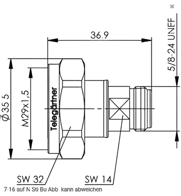 Telegärtner Koax, Adapter 7-16 - N, 50 Ohm