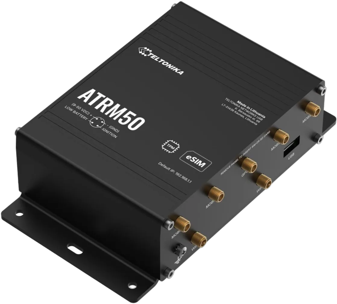 Teltonika ATRM50 5G Bahn-Router mit Dual-SIM/eSIM und M12-Anschlüssen