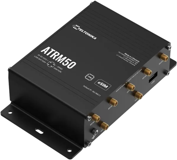 Teltonika ATRM50 5G Bahn-Router mit Dual-SIM/eSIM und M12-Anschlüssen